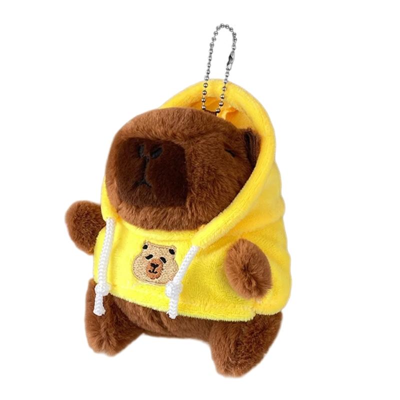 Sweet Plush Hoodies Capybara Keychain Pendant Lovely Hangings Decorations Keyring Charm for Purse Bag Backpack Handbag