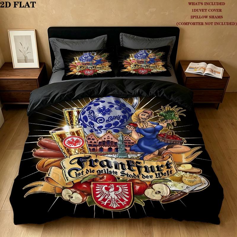Frankfurt Football Pattern Bedding Quilt Set Quilt Cover Pillowcase Home Birthday Gift(1 * duvet cover + 2 * pillowcase, without core)