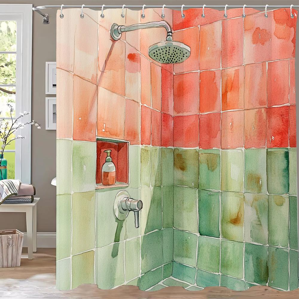 1 Stück Wasserdichter Polyester-Duschvorhang mit 12 Haken, Badevorhangstoff mit Aquarell-Fledermaus-Druck für das Badezimmer