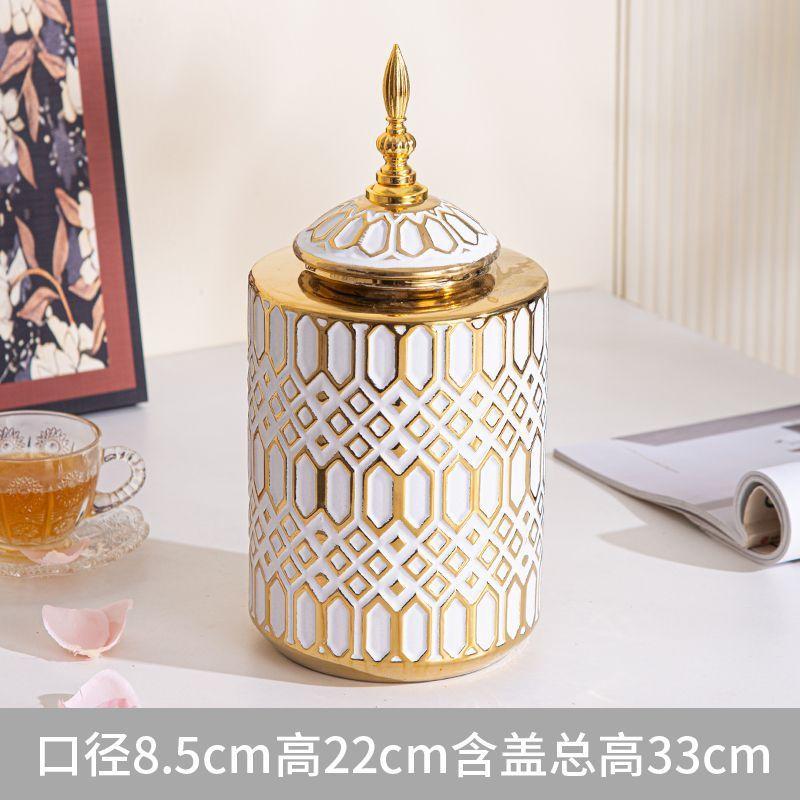 White gold-plated ceramic vase Living room general jar jewelry storage rack Creative floral decorations and ornaments Flower pot