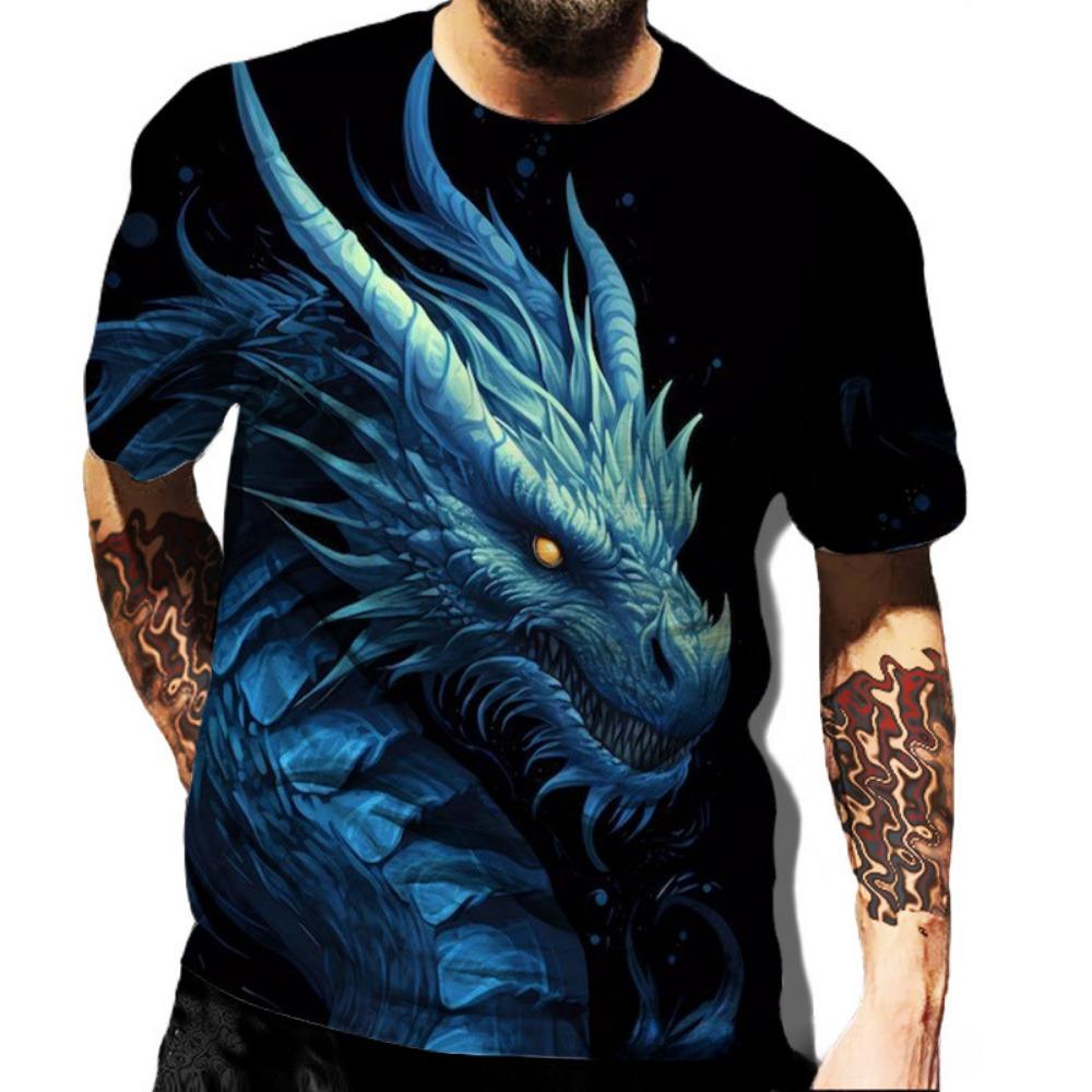 Summer Round Neck 3D Dragon Series Print Top Fashionable Casual Short Sleeved Men's T-shirts