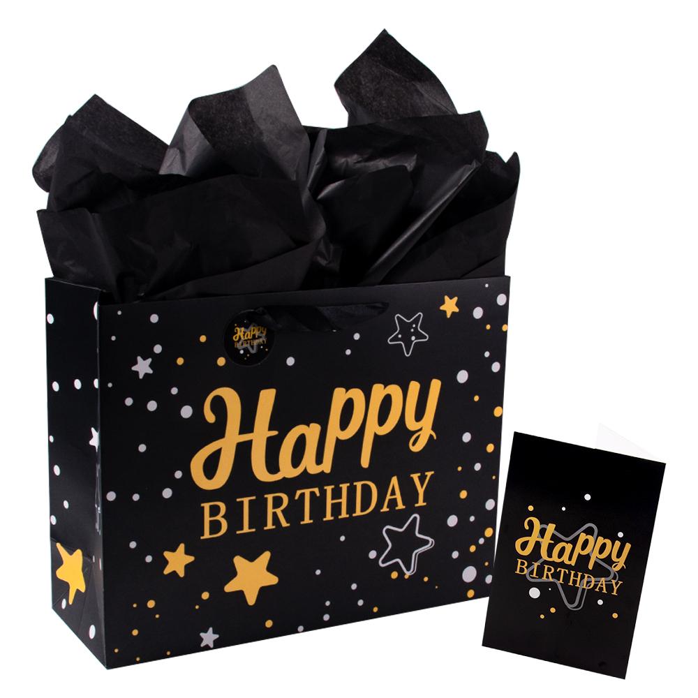 Bunte Happy Birthday Geschenktüte Verpackung Papierbox mit Grußkarte Geburtstagsparty Tragbare Tragetaschen Geburtstagssouvenirs