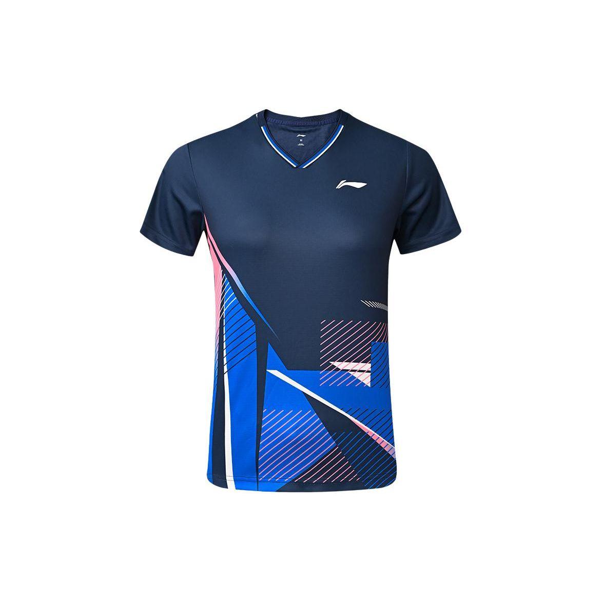

Li-Ning Striped V-Neck Breathable Quick-Dry Badminton Shirt Women tops Deep-Navy AAYT814-2 XL