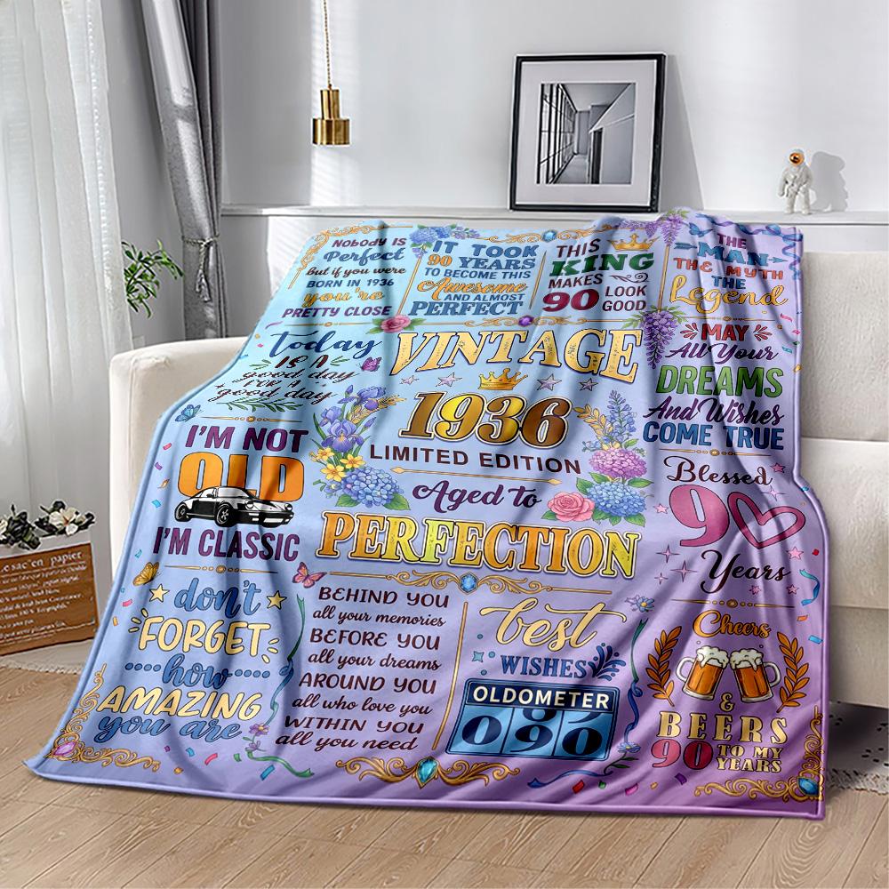 Vintage 1936 Anniversary Greetings Flannel Blanket-Soft and Suitable for Sofas,Beds,Offices,Travel,All Seasons,Great Gift for Holidays and Birthdays.