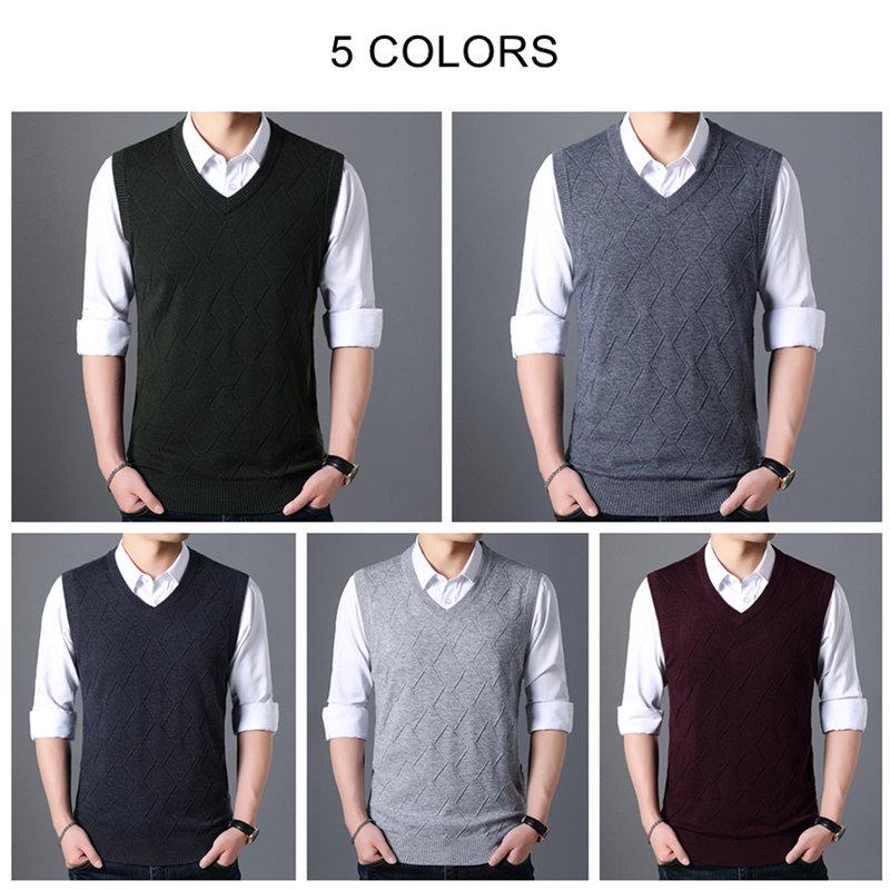Mens Sweater Autumn Winter Sweater V -Neck Sleeveless Vest Pull Homme Knitted Cashmere Wool Pullover