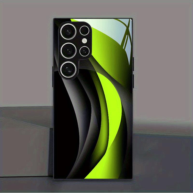 Dark green curved pattern glass phone case suitable for Samsung Galaxy S26 S25 S24 S23 S22 S21 S20 FE/Ultra/Plus anti drop