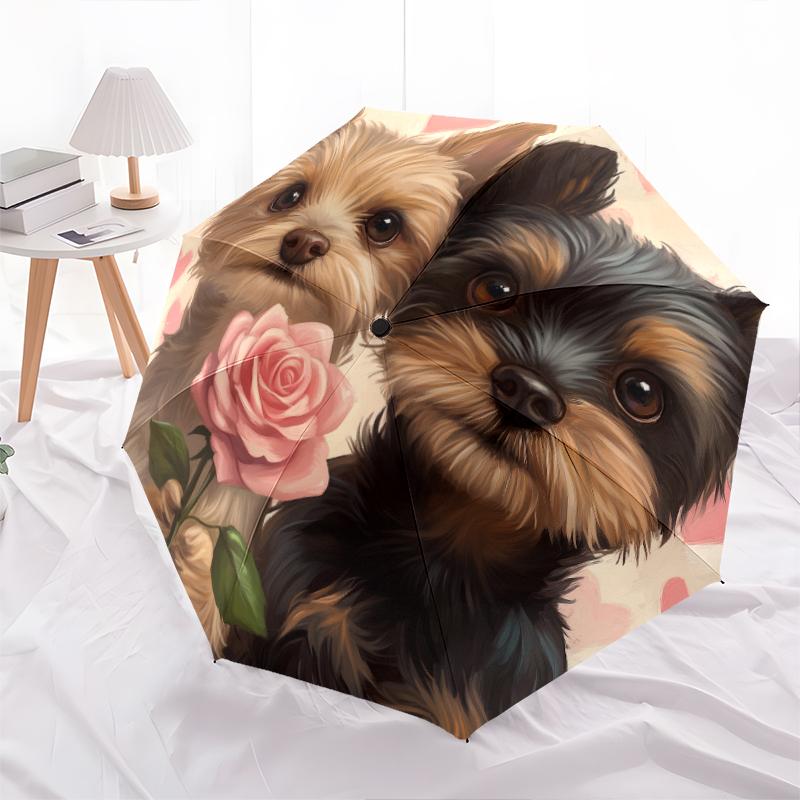 Pink Yorkshire Terrier Pattern, Automatic Folding Umbrella, Portable and Foldable Design, 8 Ribs, a Christmas or Birthday Gift.