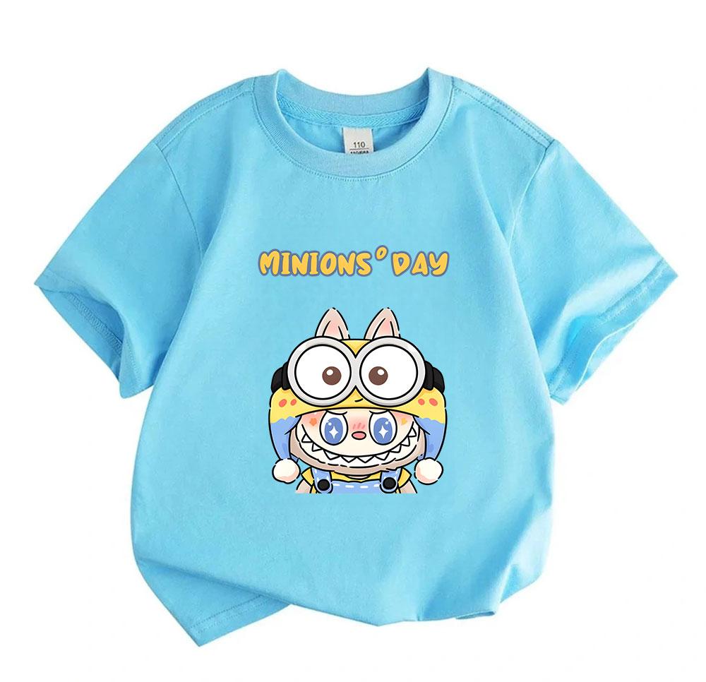 Kids Boys Girls 100% Cotton Crew Neck Short Sleeve T-Shirt, Cute Cartoon Rabbit Minion Themed Printed Casual Soft Breathable Summer Daily Tee for Chil