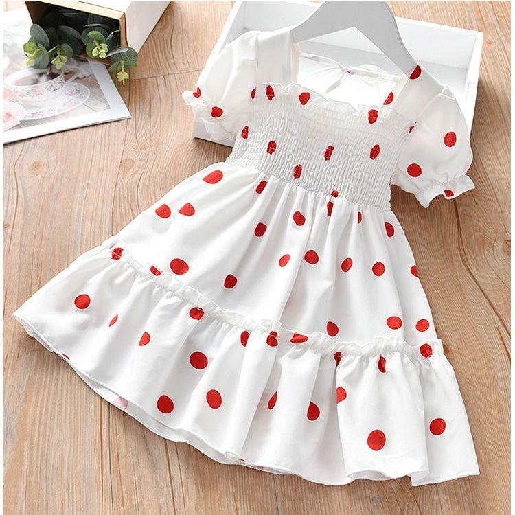 Nowa Sukienka Dziecięca Sukienka Letnia dla Niemowląt Słodka Koronkowa Sukienka w Kropki dla Dziewczynek Szyfonowa Sukienka z Krótkim Rękawem dla Małych Dziewczynek