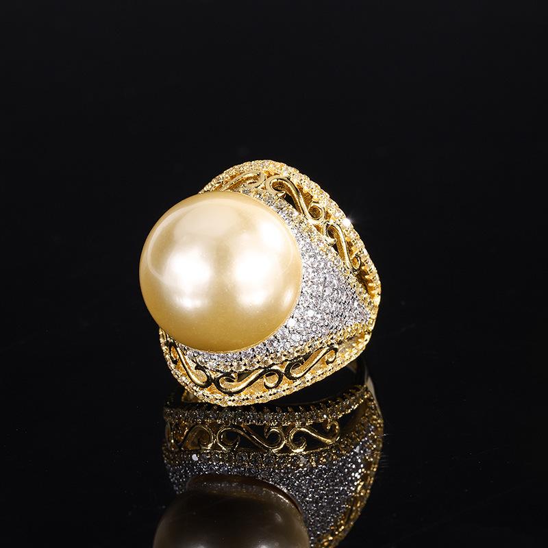 Inlaid Gold Bead Light Gold Ring, Women'S Ring Jewelry Accessories 16Mm