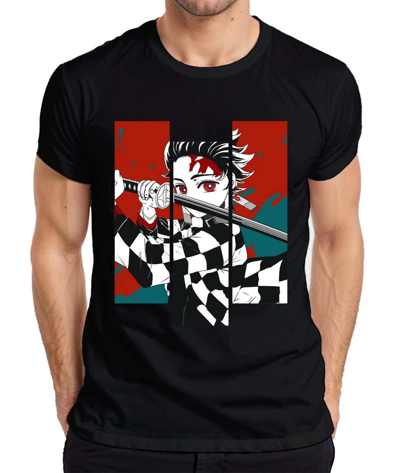 Demon Slayer Dämonenjäger Katana Karomuster Anime Manga Geschenk Herren T-Shirt L