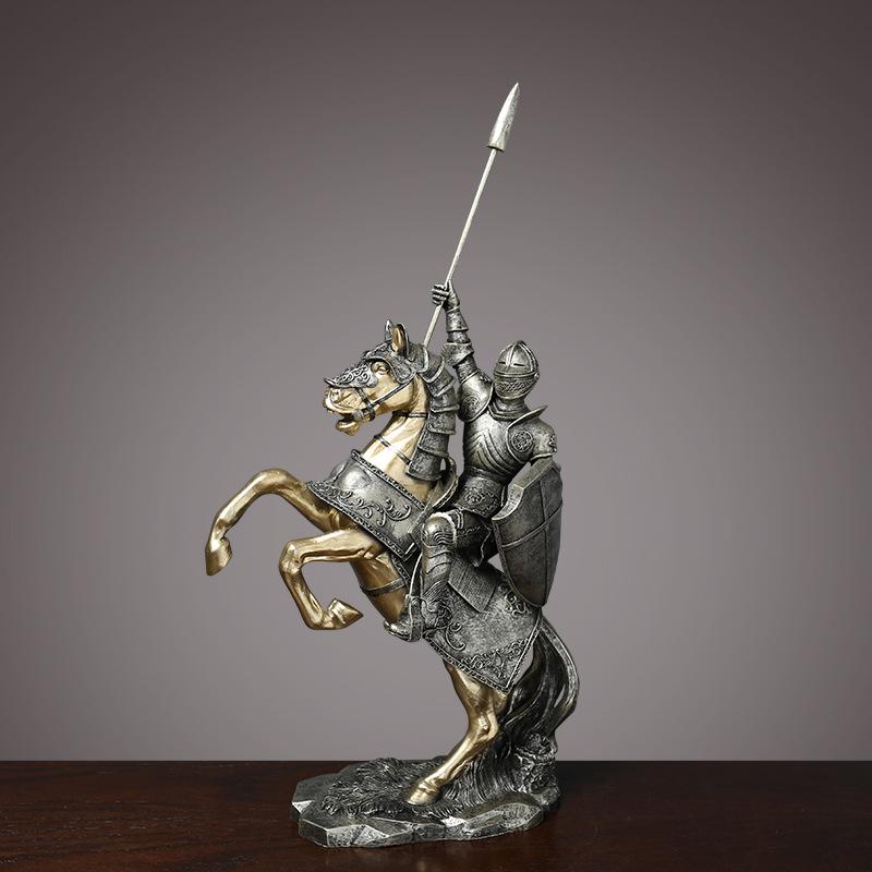 Nordic Luxury Knight and Horse Ornament: Elegant Chinese Style Decor for Living Room or Office