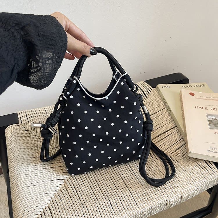 Vintage Polka Dot Drawstring Mini Bucket Bag
