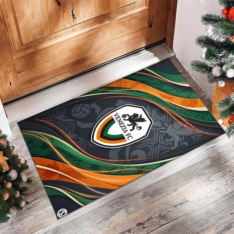 Venezia FC Football Print Crystal Velvet Rug, Comfortable Water Absorbent Non Slip Indoor Floor Carpet
