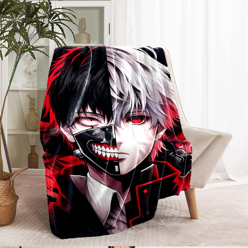 Tokyo Ghoul Theme Printed Blanket - Perfect for Couch, Bed, Travel & Outdoor Use | Machine Washable, Cozy & Durable.