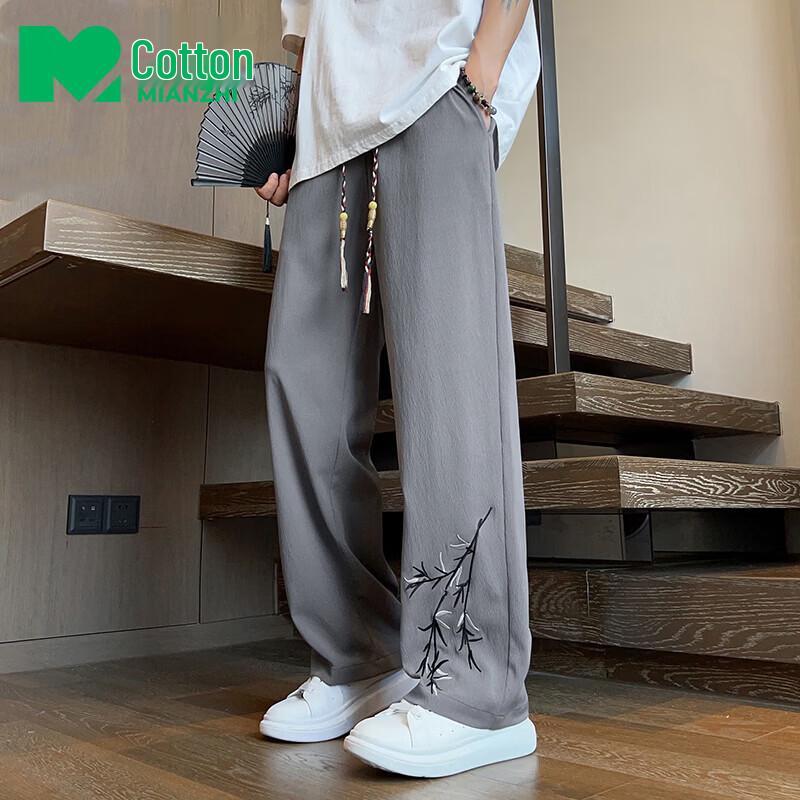 Men s Chinese Style Embroidered Straight-Leg Pants M
