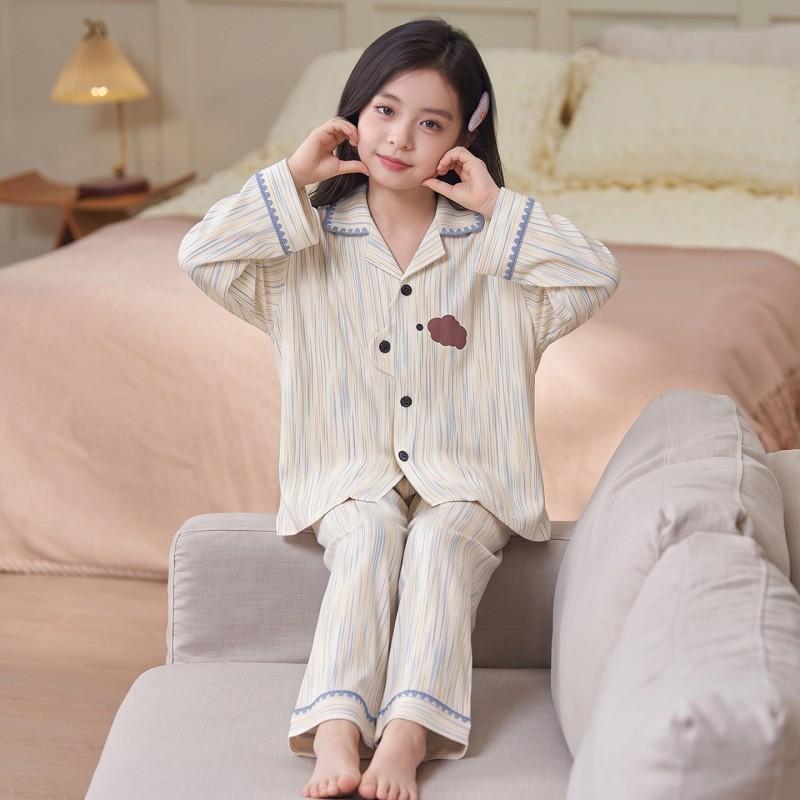 100% Cotton Long Sleeve Girls Pajamas Set Cartoon Print Sleepwear Kids 8 Years Comfortable Home Outfit