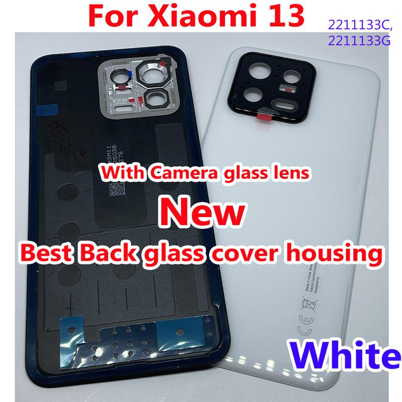 Good Working Battery Back Glass Cover Housing For Xiaomi 13 Mi 13 Rear Phone Lid with Camera Frame Lens Shell + Adhensive
