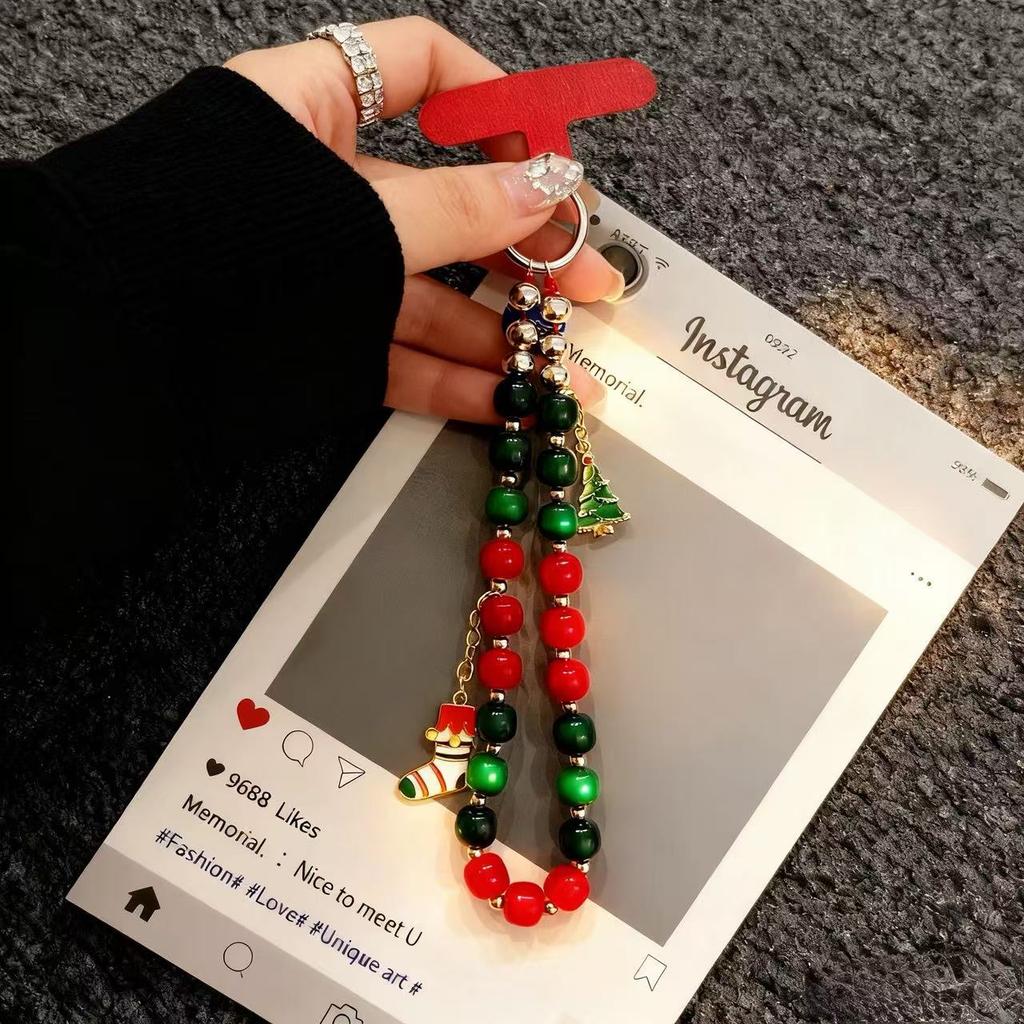 8 inch Length Handmade Beaded Christmas Phone Strap Lanyard Charm Festive Holiday Accessory Hanging Ornament Gift