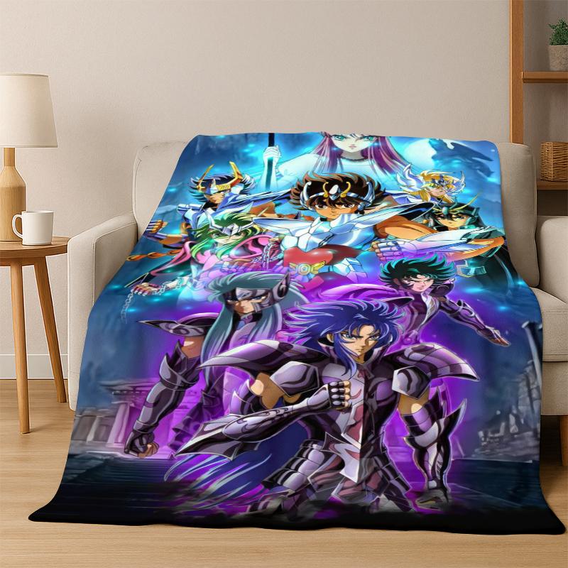 Cartoon Saint Seiya Anime Flannel Blanket Soft Warm Blanket Throw Blanket for Bedroom Living Room Bed Travel Picnic Gift Kid