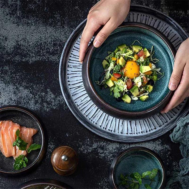 Kreativní japonská keramická miska na rýži nudle sashimi salát dezert retro umělecké nádobí salát ramen dřevo sklo polévková miska