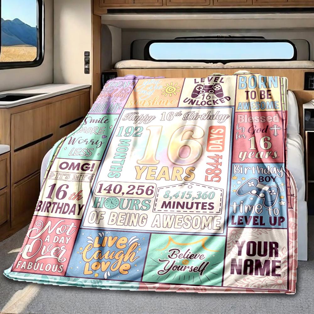 Happy 16Th Birthday Celebration Personalized Name Blankets Soft And Comfortable Against The Skin Naps And The Office A Wonderful Gift For Friends