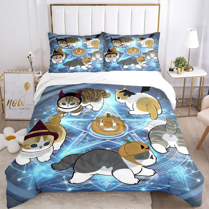 3pcs Five kittens for Halloween Bedding Set Includes Quilt Cover and Pillowcases, Suitable for All Seasons L039