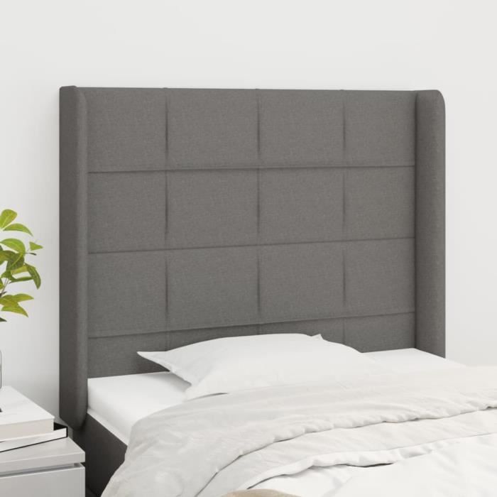 VidaXL Tête de lit avec oreilles Gris foncé 93x16x118-128 cm Tissu3119563