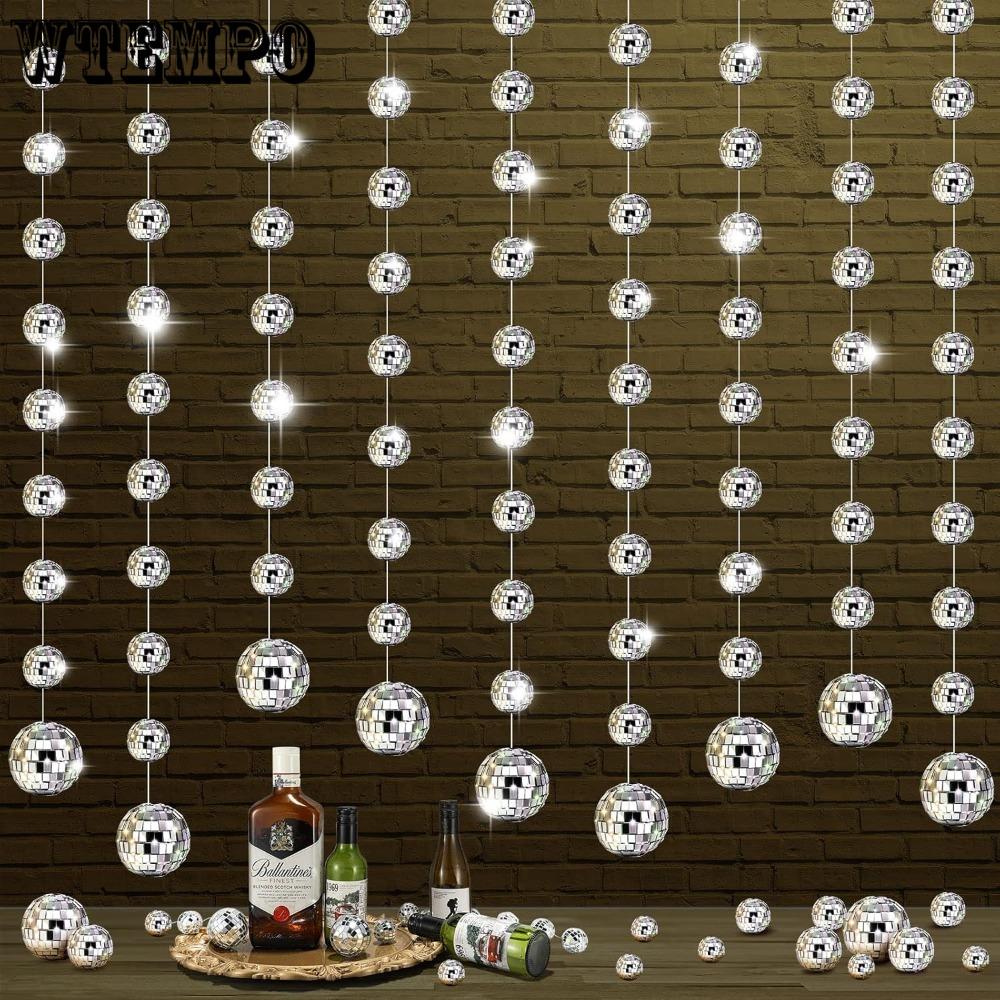 10pcs Disco Party Decorations Mini Disco Ball Garlands Silvery Mirror Ball Hanging Banner Silver Streamer Curtains Disco Ball Beaded Garland