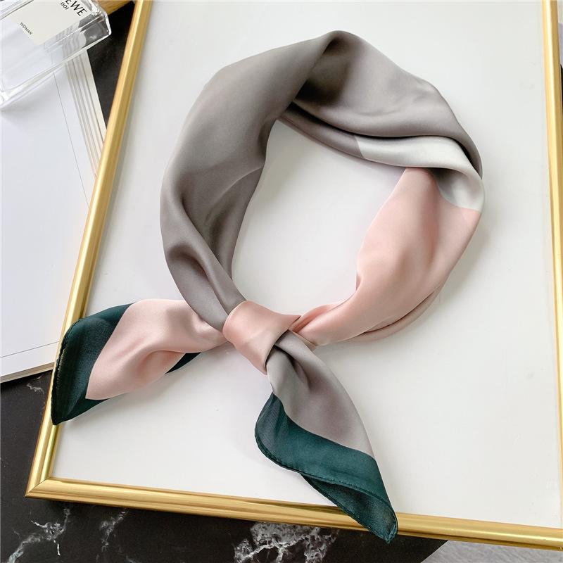 Fashion Chain Silk Scarf Women's Spring and Summer Versatile Small Scarf Simulation Silk Scarf Simple Plaid Color Matching Scarf Decoration