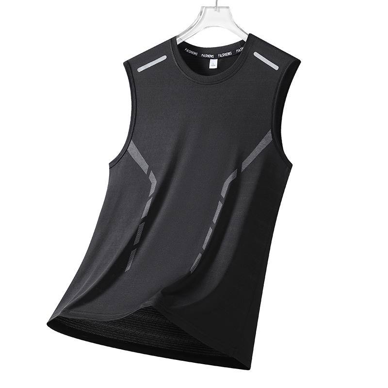 Mens Sleeveless T-shirt Summer Sports Loose Vest Ice Silk Speed Dry Breathable Thin Section Top Running Basketball Shirt