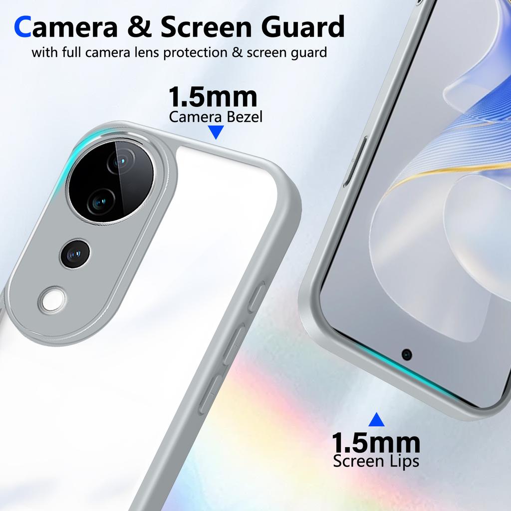 Pouzdro Vivo V40 5G V2348 s vzduchovým polštářkem, nárazuvzdorný silikonový nárazník, průhledné matné zadní kryt, pevné pouzdro na telefon pro Vivo V40 Pro 5G V2347