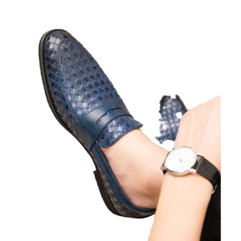 Store Herre Loafers i Vevd Skinn, Spiss Business Casual Stil, Britisk Profesjonelt Design.
