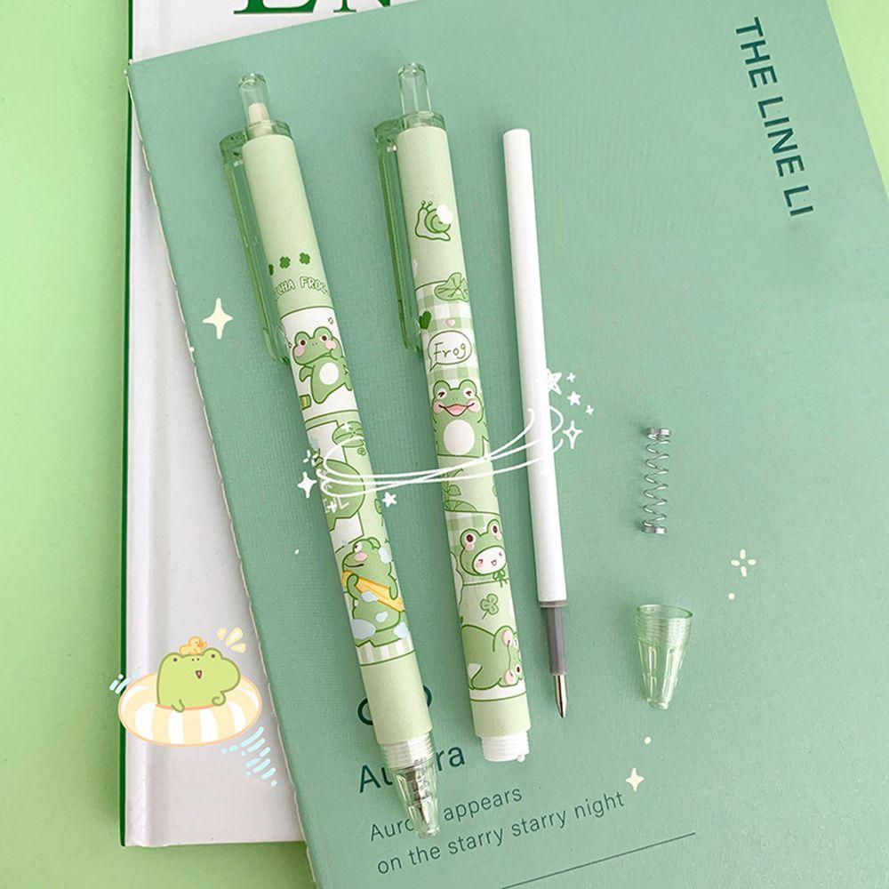 Press Student Stationery Push Gel Pen Sign Pen Neutral Pen Black Ink Pens Frog Manual Gel Pens
