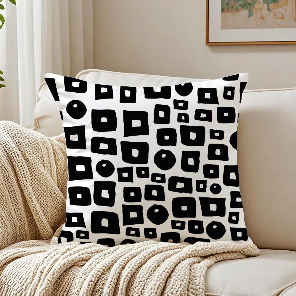 Black And White Abstract Print Cushion Cover Pillowcase Antidustmite Living Room Sofa Decor Cushion Room