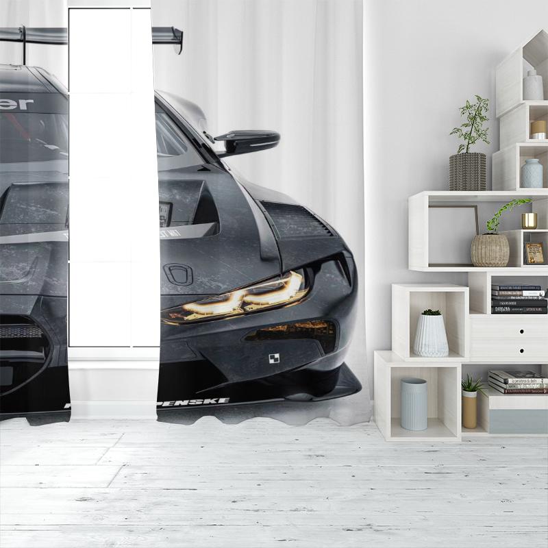 2 ks - Černé sportovní auto - Tištěný závěs, Polyesterový poloprůhledný závěs - 100% polyesterový materiál, bytová dekorace