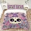 3pcs Pink Cute Skull Print Bedding Set Soft and Comfortable, Suitable for Use In Bedrooms and Guest Rooms.N075