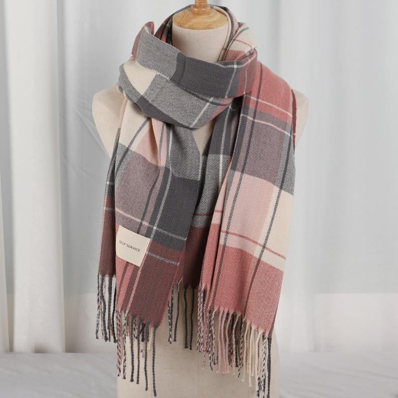 Plaid Long Scarf Winter Warm Cashmere Women Pashmina Foulard Bandana Scarves Female Luxury Hijab Tassel Shawl Wraps  Pareo