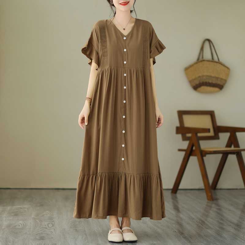 V-neck Loose Long Dress