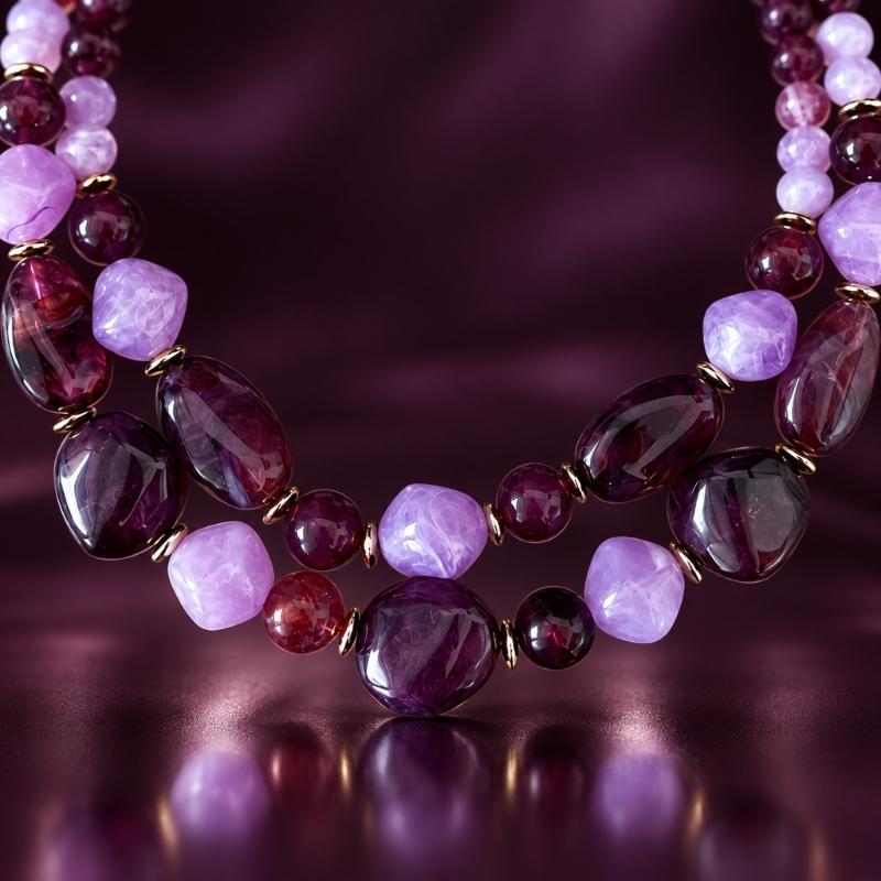 Beaded Necklace with Coordinated Drop Earrings, Double-Strand Layering, and Irregular Acrylic Beads Jewelry Set