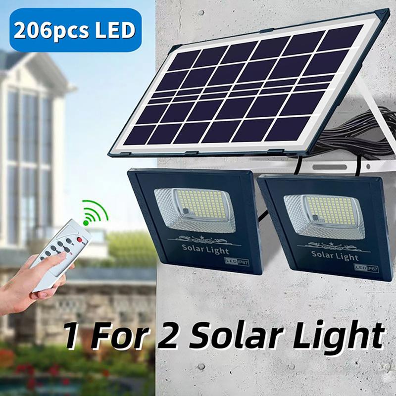 Solar Outside Lights with 206 Bright LEDs, Flood Lights Dusk to Dawn, 16.4ft Cable Waterproof, Security Light for Garden Barn