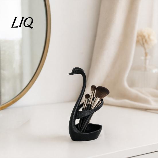 Toothbrush Holder 3D Printed Swan Holder, Bathroom Organizer with Hollow Water-Draining Design, Black White Shape Dual Color, Widened Stable
