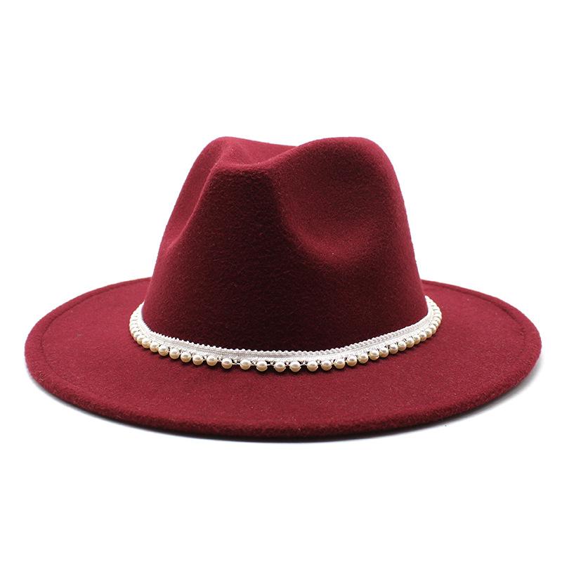 Autumn And Winter New Ribbon Hepburn Style Broad Brimmed Hat Fashion Flat Brim Top Hat Men And Women Woolen Fedora Hat