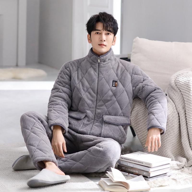 

Пижама мужская зимняя утолщенная флисовая коралловый флис трехслойная утепленная теплая с высоким воротом на молнии фланелевая утепленная куртка с комплектом 3XL