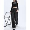 Black and gray high-waisted wide-leg jeans for women's spring, new loose and thin straight extended pants