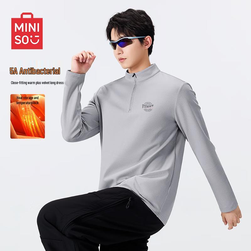 MINISO Men s Plush Stand-Collar Half-Zip Long Sleeve T-Shirt 2XL