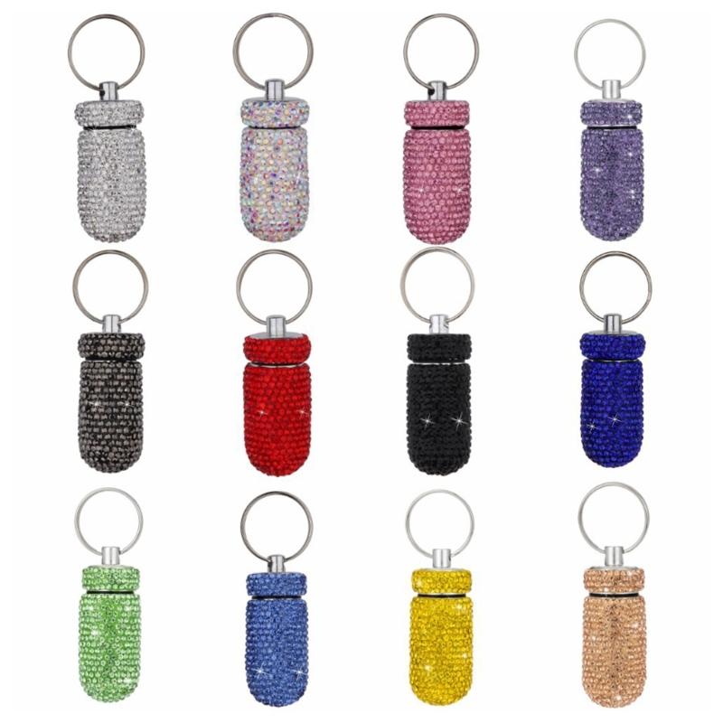 Portable Glittering Pills Organizer Small Waterproof Travel Medicine Holder with Keyring for Camping Adventures