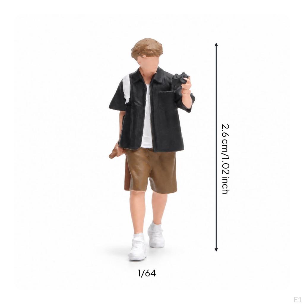 Miniature Figure Standing with Backpack Painted Scale Model Person for