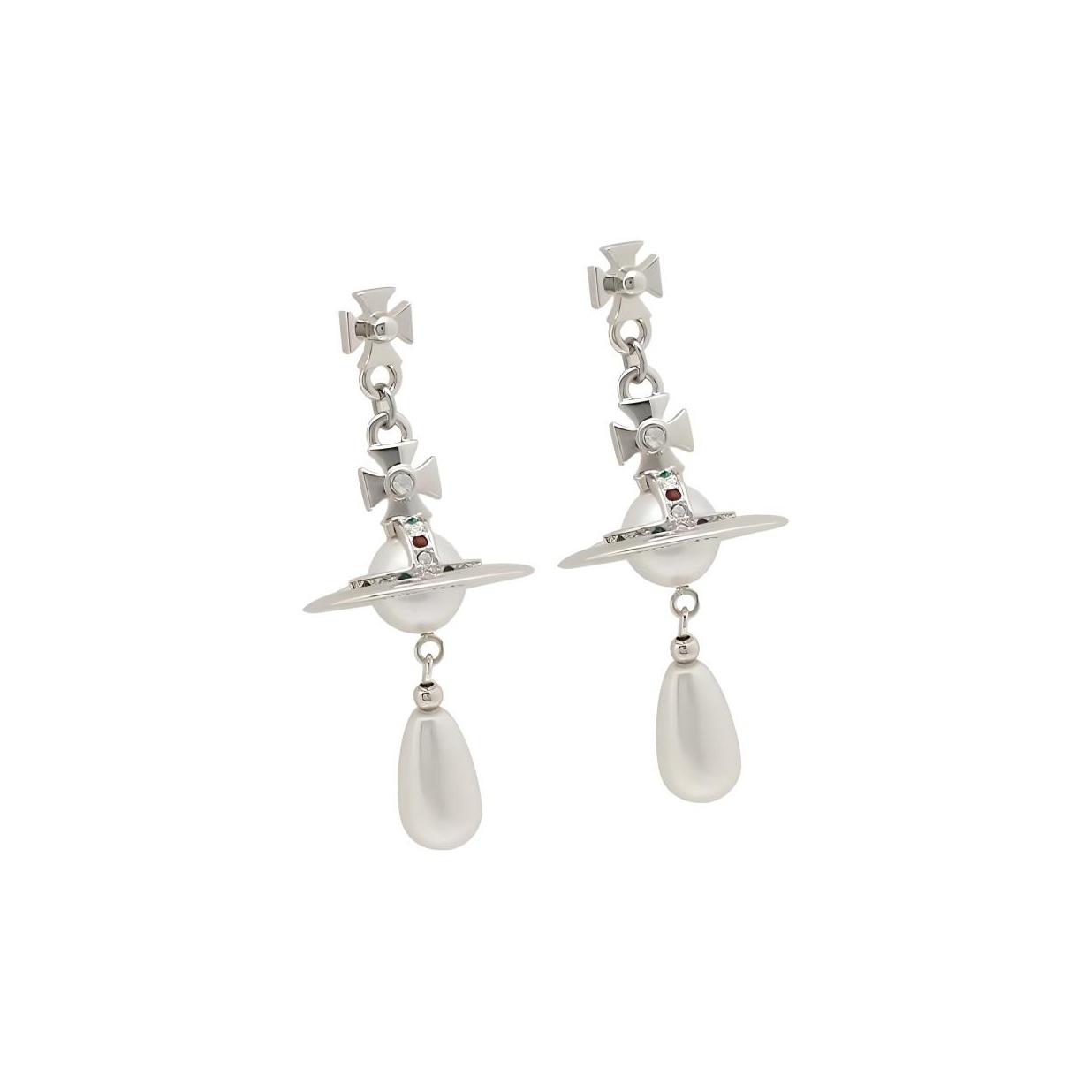 

Vivienne Westwood Pearl Drop Saturn Water Drop Pearl Pendant Earrings Women earrings Silver 62020034-W124-CN