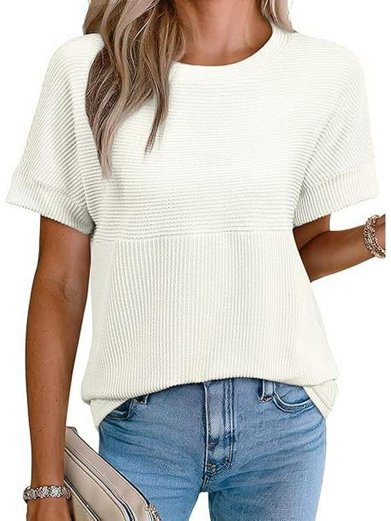 

2026 European & American Women s Summer Casual Solid Color Round Neck Short Sleeve Loose T-shirt Large белый